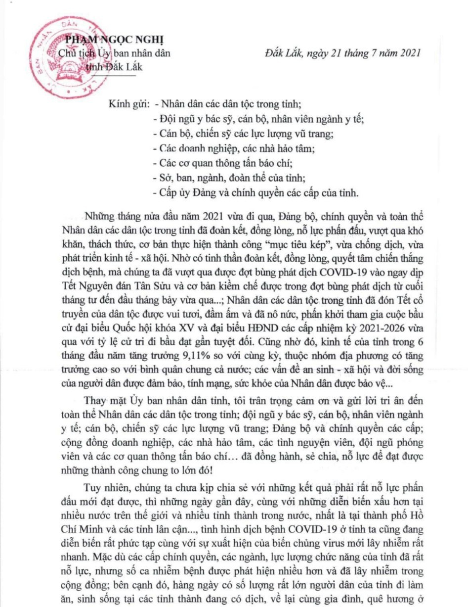 Thư của Chủ tịch UBND tỉnh Phạm Ngọc Nghị gửi Nhân dân tỉnh Đắk Lắk
